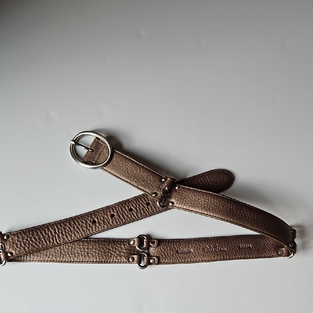Cole Haan M Pebble Bronze Leather Belt Oval Silvertone Hardware  Grunge Indie - Picture 2 of 10